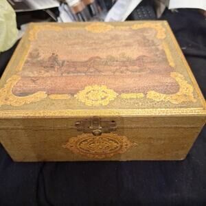 Mid-Late 19TH C European Antique Box With Pastoral Scene And Gilded Embellishmen